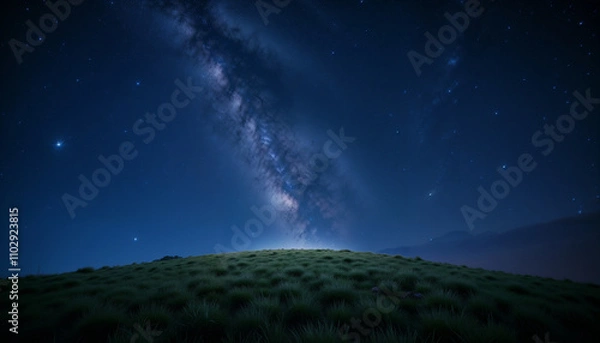 Obraz Starry night sky over a grassy hill with the Milky Way visible
