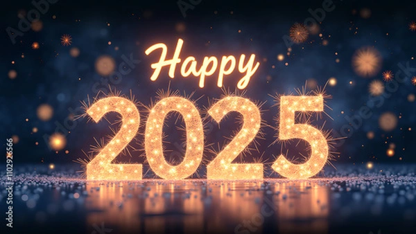 Obraz Happy New Year 2025 with Sparkling Lights. Concept of celebration, party, and holiday.