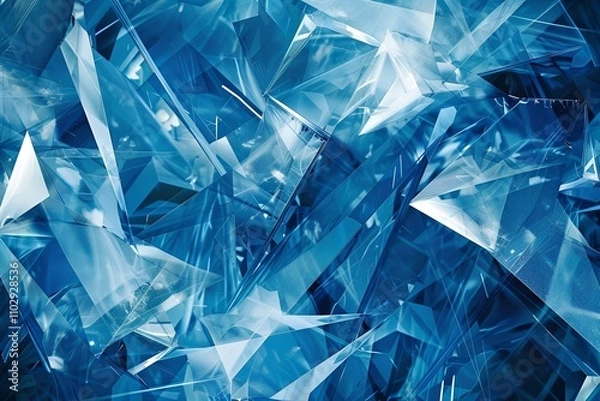 Obraz Dynamic abstract polygonal design with deep and light blue tones, creating a layered, crystalline effect with sharp edges and smooth transitions