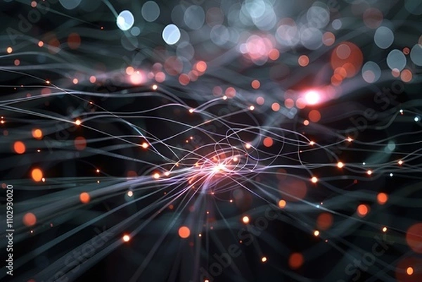 Obraz High-tech abstract backdrop with radiant fiber optics and intricate network lines, representing a sophisticated quantum computing system and global electronic intelligence