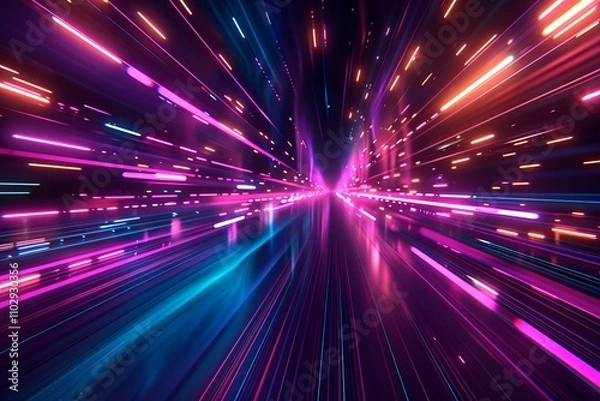 Obraz Neon glow lines racing across a dark background, creating a high-speed, abstract technology scene with vibrant, dynamic colors and sharp, energetic patterns