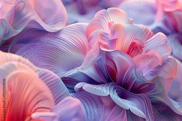 Obraz Stunning 3D abstract backdrop featuring intricate, blooming flower shapes with delicate textures and soft gradients, creating a visually rich and immersive scene.