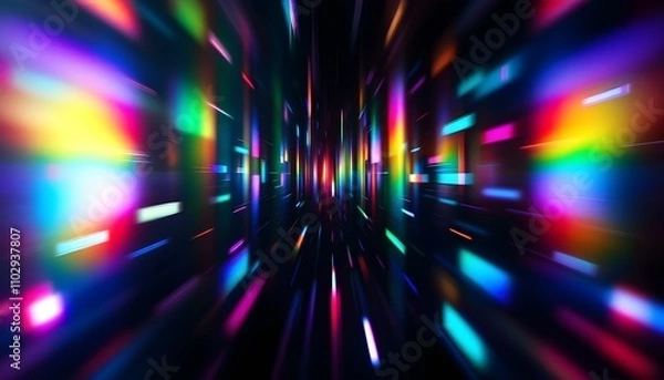 Fototapeta Blurred rainbow refraction overlay effect. Light lens prism effect on black background. Holographic reflection, crystal flare leak shadow overlay. Colorful rainbow disco ball light leaks texture