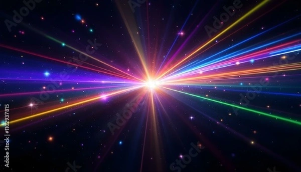 Fototapeta Blurred rainbow refraction overlay effect. Light lens prism effect on black background. Holographic reflection, crystal flare leak shadow overlay. Colorful rainbow disco ball light leaks texture