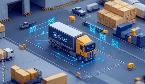 Fototapeta AI generator image of transport truck simulation model, GPS installed, travel monitoring