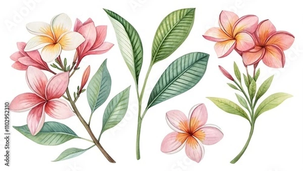 Fototapeta Watercolor Flower and leaf collection isolated on white background