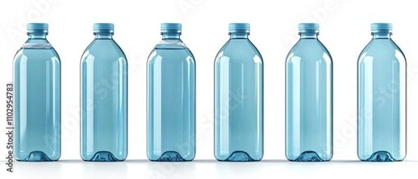 Fototapeta Six Blue Plastic Water Bottles Displayed in a Row