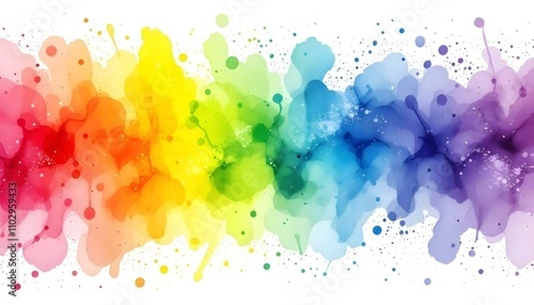 Fototapeta Rainbow watercolor banner background on white. Pure vibrant watercolor colors. Creative paint gradients, fluids, splashes, spray and stains. Abstract background. Watercolor hand drawn rainbow