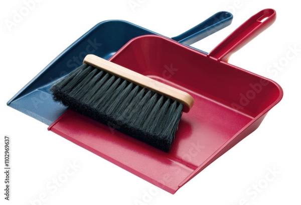 Obraz A red and blue dustpan and brush set isolated with transparent background