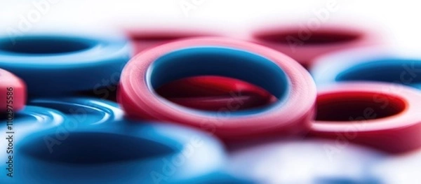 Fototapeta Silicone gasket rings in various colors showcasing sealing technology and flexibility for preventing leaks in joints and seams