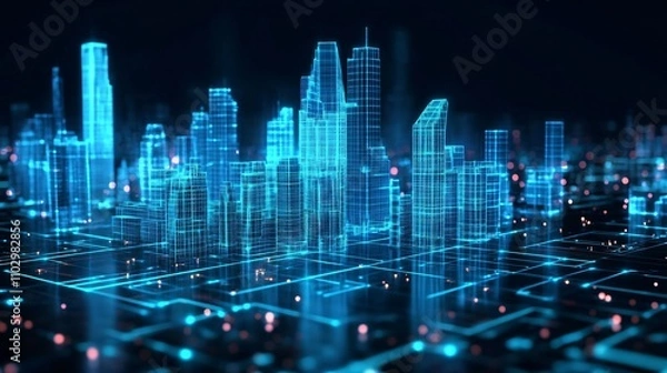 Obraz Futuristic Smart City Digital Skyline and Network Infrastructure