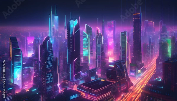 Obraz Futuristic Digital Cityscape