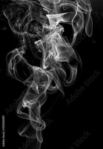 Fototapeta Cigarette smoke movement abstract on black background. white smoke on dark