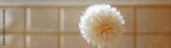 Fototapeta A close-up of a soft, fluffy object resembling a dandelion puff, set against a neutral background, evoking calm and simplicity.