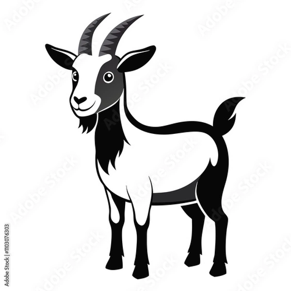 Fototapeta Black and white Goat  vector, solid white color background Generated by AI.