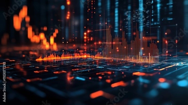 Obraz Futuristic digital data analysis on a dynamic grid