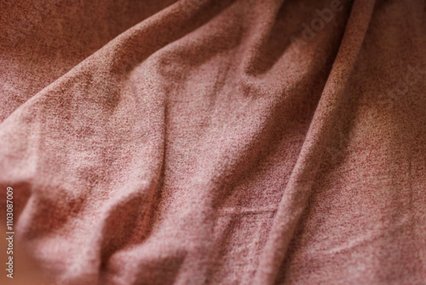 Fototapeta Top view of rumpled sheets in the bedroom after a long night's sleep and waking up in the morning.