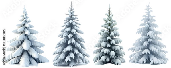 Fototapeta Collection of Christmas Trees with Snow isolated on transparent or background