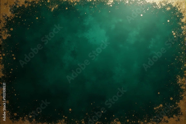 Obraz A luxurious  emerald green background with a golden ornate border.