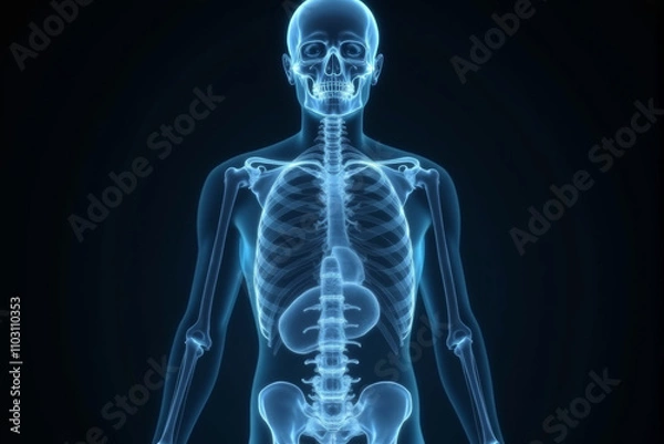 Fototapeta A detailed illustration of the human anatomy, showcasing the internal organs and skeletal system.