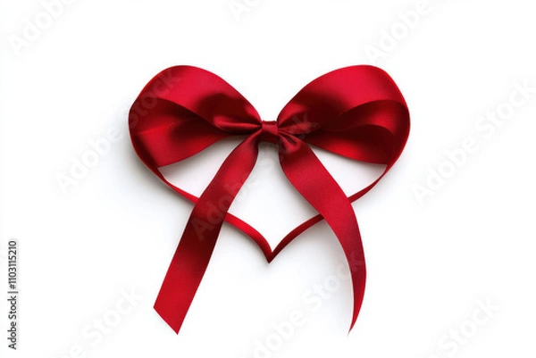 Fototapeta a candy cane heart tied with a bow, A vibrant red ribbon tied in a heart shape, symbolizing love and affection, perfect for gift wrapping and romantic occasions.