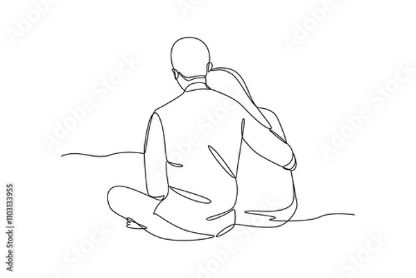 Obraz Simple continuous line drawing ofA couple of lovers are dating on the beach. Hobby minimalist concept, weekend activity.