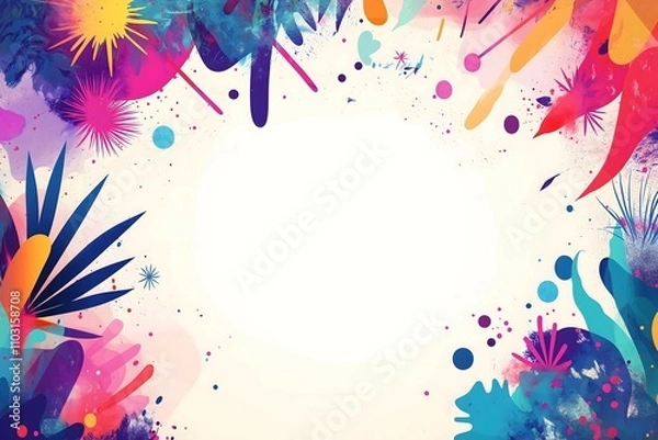 Fototapeta New year and christmas style wallpaper with large blank space in the center for text on white background, illustration