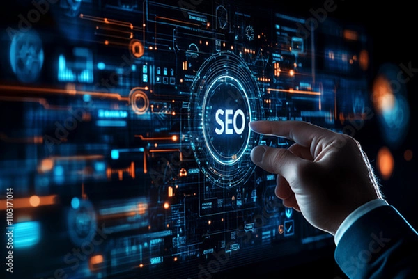 Fototapeta Mit SEO - Search Engine Optimization Techniken und Strategien die Sichtbarkeit und das Ranking einer Website erhöhen, Gewinn und Verkaufszahlen durch SEO erhöhen