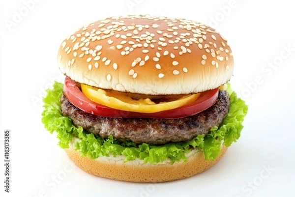 Fototapeta Hamburger with Lettuce Tomato and Cheese
