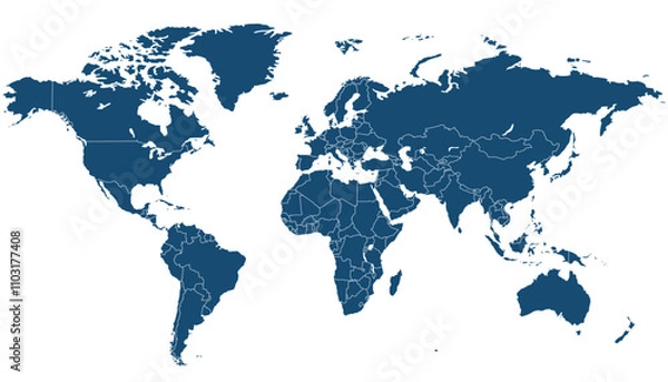 Fototapeta World map. Blue modern vector map. Silhouette map