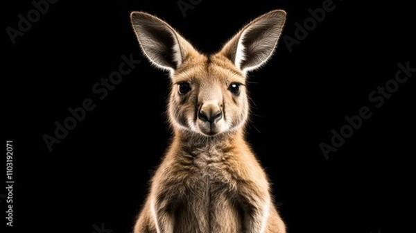 Obraz a kangaroo standing Over black Studio Background.