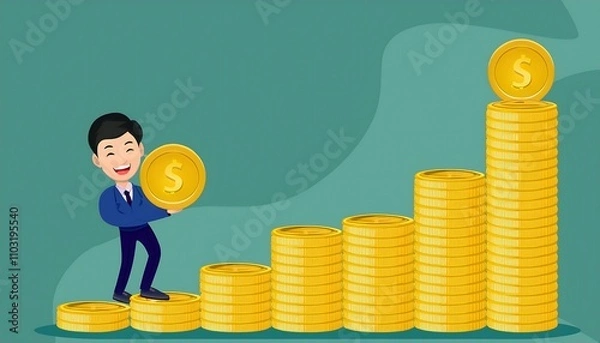 Fototapeta Successful businessman analyzing financial growth on 3D bar chart