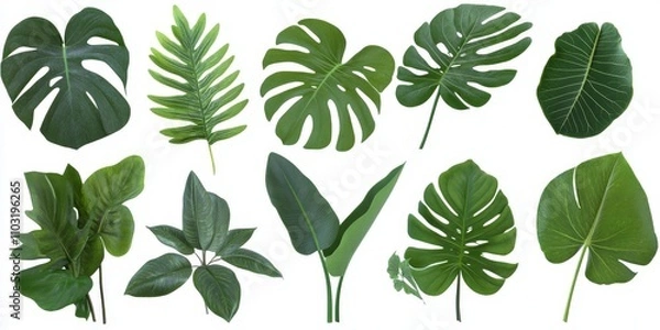 Fototapeta Collection of various tropical leaves isolated on white background.