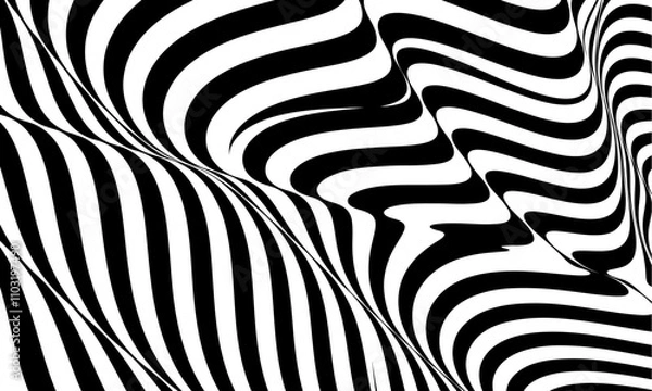 Fototapeta Abstract striped surface, black and white original 3d vector background