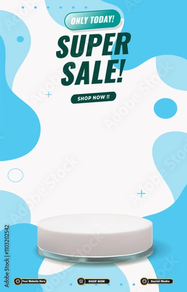 Fototapeta super sale discount portait template banner with blank space 3d podium for social media post product sale with abstract gradient blue background design60