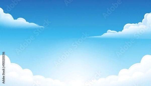 Fototapeta The beautiful sky with fluffy white clouds, bathed in sunlight, creates a stunning natural landscape