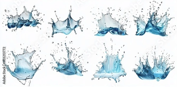 Obraz Eight isolated water splashes on a white background.