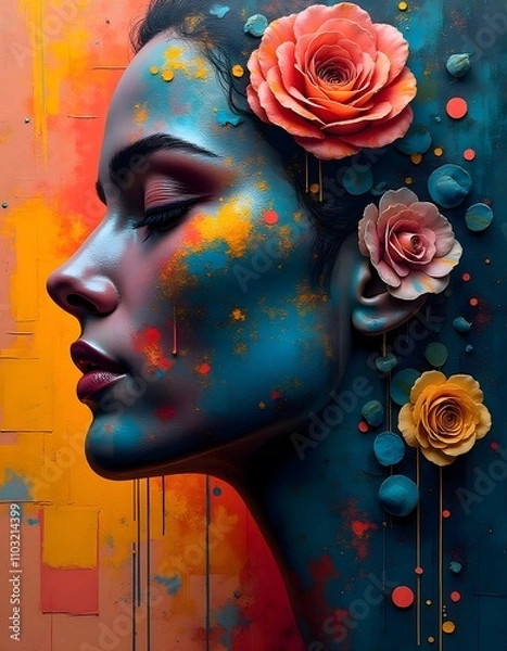 Fototapeta Woman photo art combining textures, patterns, and digital elements