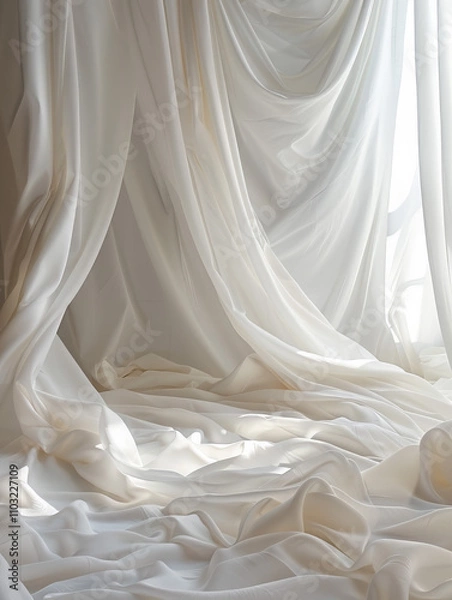 Obraz White Beige Blank Simple Minimalist Curtain Fabric Graphic Design Photography Background