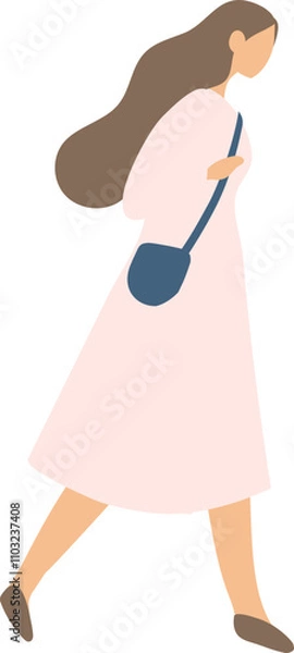 Fototapeta Stylized vector flat style  woman silhouette walking isolated on background