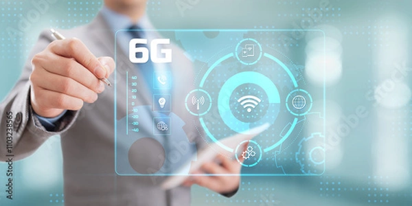 Fototapeta 6G Six generation high speed mobile internet wireless  connection.