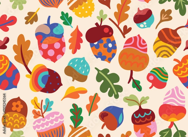 Fototapeta Pattern design. Forest treasures in decorative style