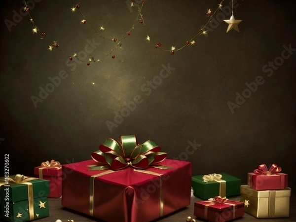 Obraz Christmas theme background, gift box and Christmas tree.