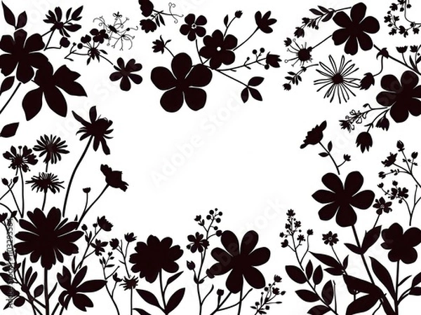 Fototapeta A beautiful floral silhouette pattern featuring various types of flowers and leaves, silhouette, flowers, nature
