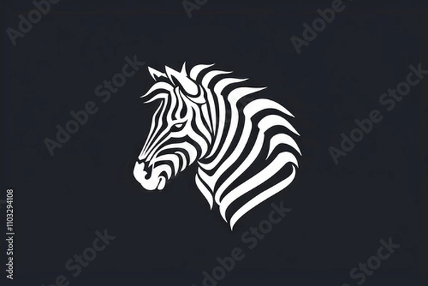 Obraz Zebra Head Icon, Africa Symbol, Zoo Logo, Minimal Zebra Portrait, face print, wild african animal