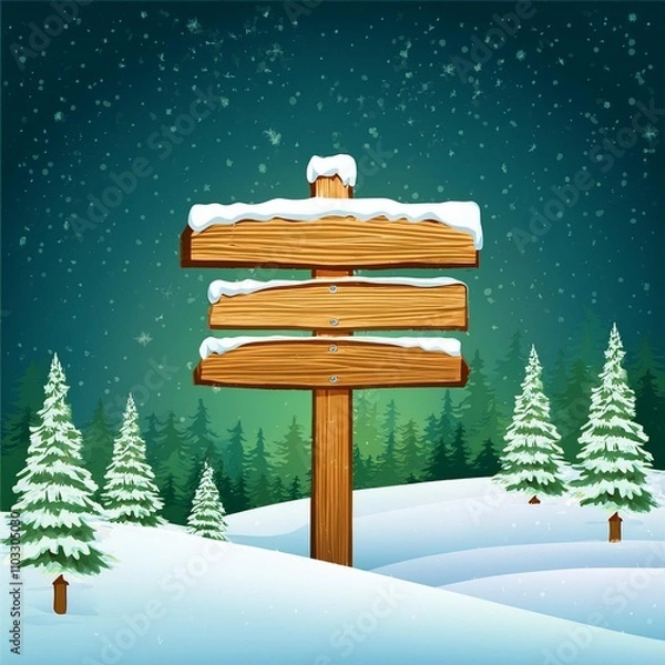 Fototapeta Vector Christmas Scene with a Wooden Sign Free Download