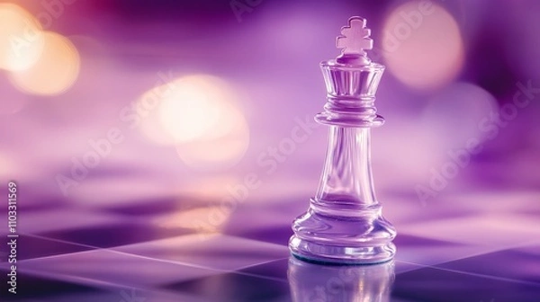 Obraz A lone gold chess king rises majestically on a purple base, a symbol of strategy and power.