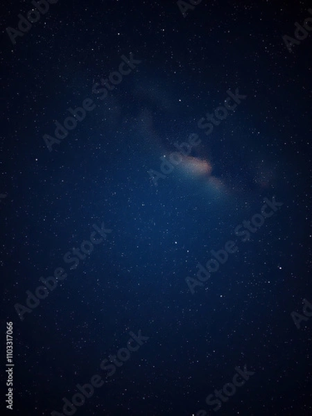 Fototapeta Dense cluster of stars forming a celestial map across a midnight blue sky, sparkling, dark