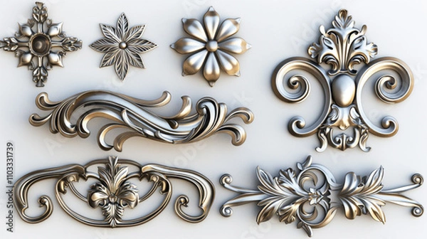Fototapeta Decorative metallic ornaments display intricate designs suitable for various artistic applications