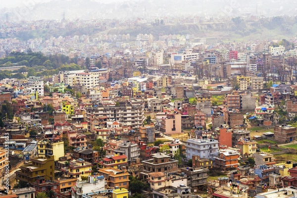 Fototapeta Widok z lotu ptaka miasta Katmandu, Nepal.